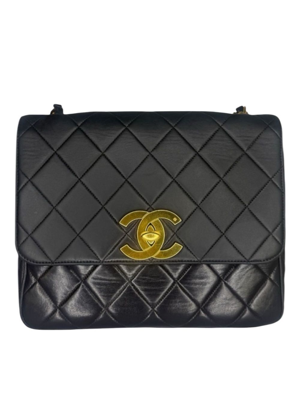 CHANEL Black Quilted Flap 24K Gold CC Logo Leather Shoulder Bag